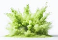 Green Powder Explosion on White Background Royalty Free Stock Photo