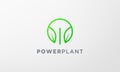 Green power leaf plant logo in a modern and minimalist shape