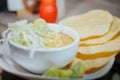 Green Pozole, traditional Mexican cuisine, hominy stew Royalty Free Stock Photo