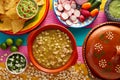 Green Pozole verde with blanco mote corn Royalty Free Stock Photo