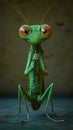 A green praying mantisch sitting on top of a table Royalty Free Stock Photo