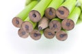 Green prepared pencils on white isolated background