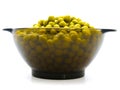 Green preserved pea in the glass bowl