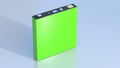 green prismatic cell, rectangular lithium ion phosphate LFP battery energy storage, 3d rendering