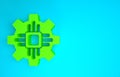 Green Processor icon isolated on blue background. CPU, central processing unit, microchip, microcircuit, computer