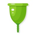 Green protective menstrual cup flat icon. Feminine personal hygiene silicone product for menses.