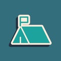 Green Protest camp icon isolated on green background. Protesting tent. Long shadow style. Vector