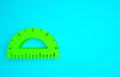 Green Protractor grid for measuring degrees icon isolated on blue background. Tilt angle meter. Measuring tool Royalty Free Stock Photo