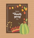 Green pumpkin crown feathers leaves happy thanksgiving poster