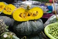 Green pumpkin with orange pulp Royalty Free Stock Photo