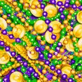 Green, purple, gold beads Mardi Gras background Illustration Royalty Free Stock Photo