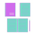 Green and purple note pads open and closed on a white background Royalty Free Stock Photo