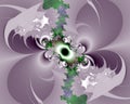 Green purple phosphorescent flowery hypnotic fractal, abstract flowery spiral shapes, background Royalty Free Stock Photo