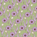 Green Purple Retro Y2K Funky Hippie Flower Pattern