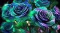 Green And Purple Rose Flowers Glitter Super Detail. Generative AI Royalty Free Stock Photo