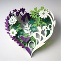 Green Purple White Paper Cut Love Heart Flowers Valentine Romance Valentine\'s Day Suffragette Colours Generative AI