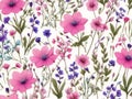 Green, White, and purple wildflower patterns. AI-Generated.