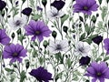 Green, White, and purple wildflower patterns. AI-Generated.