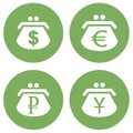 Green purse icons set