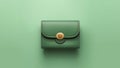 Green purse wallet mockup banner. Leather fashion women handle mini bag isolated. Mint color background with Copy Space. Front