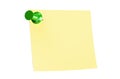 Green push pin with blank sticky note Royalty Free Stock Photo