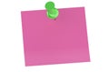 Green push pin with blank sticky note