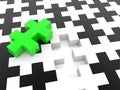 A green puzzle piece over a black and white puzzle Royalty Free Stock Photo