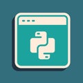 Green Python programming language icon isolated on green background. Python coding language sign on browser. Device Royalty Free Stock Photo