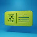Green QR code ticket train icon isolated on blue background. Minimalism concept. 3D render illustration Royalty Free Stock Photo