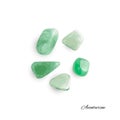 Green quartz pebbles isolated, aventurine polished stones