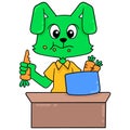 Green rabbit enjoying carrot vegetables sayuran, doodle icon image kawaii Royalty Free Stock Photo