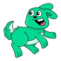 Green rabbit is having a happy face playing games, doodle icon image kawaii