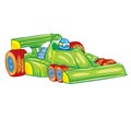 Green racing car with driver inside, toy, isolated object on a white background, vector illustration Royalty Free Stock Photo