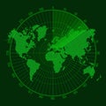 Green Radar Screen with Map. Vector Royalty Free Stock Photo