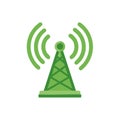 Green Radio Tower Transmitting Signal in Flat Design Communication Technology Wireless Connection Royalty Free Stock Photo