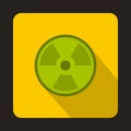 Green radioactive sign icon, flat style