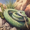 The Green Rat Snake in its natural desert habitat. Royalty Free Stock Photo