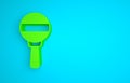 Green Rattle baby toy icon isolated on blue background. Beanbag sign. Minimalism concept. 3D render illustration Royalty Free Stock Photo