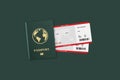 Green Realistic International Passport with Flight Tickets