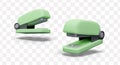 Green realistic stapler with plastic body. Isolated stationery for office, school, college