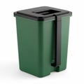 A green rectangular trash bin with a black lid and handle on a white background. isolated on transparent background, isolated on Royalty Free Stock Photo