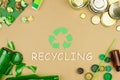 Green recycle arrow sign as symbol of sorting of used trash garbage