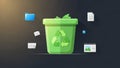 Green Recycle Bin with Documents and Computer Icons Floating in Digital Environment Royalty Free Stock Photo