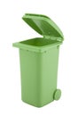 Green recycle bin isolated on white background