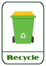 Green Recycle Bin Modern Flat Label Design With Text Recycle