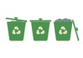 Green recycle bins with recycle symbol. Vector garbage trash can isolated sign. Recycling junk basket garbage sign symbol. Delete Royalty Free Stock Photo