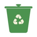 Green recycle bins with recycle symbol. Vector garbage trash can isolated sign. Recycling junk basket garbage sign symbol. Delete Royalty Free Stock Photo