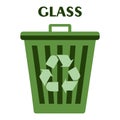 Green recycle garbage bin for glass. Reuse or reduce symbol. Plastic recycle trash can. Trash can icon in flat. Waste recycling. Royalty Free Stock Photo