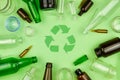 Green recycle sign symbol with glass trash garbage