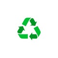 Green recycle sign Vector icon. Trash symbol. Eco bio waste concept. Arrow sign isolated on white, flat design for web,